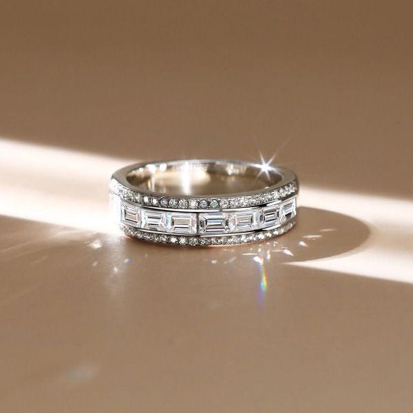 Channel Set Emerald Cut Half Eternity Wedding Band in Sterling Silver with 1.38 CT. TW. Accents