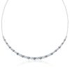 Blue Topaz Baguette and Round Cut Bezel Set Necklace in Rhodium-Plated Sterling Silver