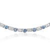 Blue Topaz Baguette and Round Cut Bezel Set Necklace in Rhodium-Plated Sterling Silver