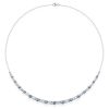 Blue Topaz Baguette and Round Cut Bezel Set Necklace in Rhodium-Plated Sterling Silver