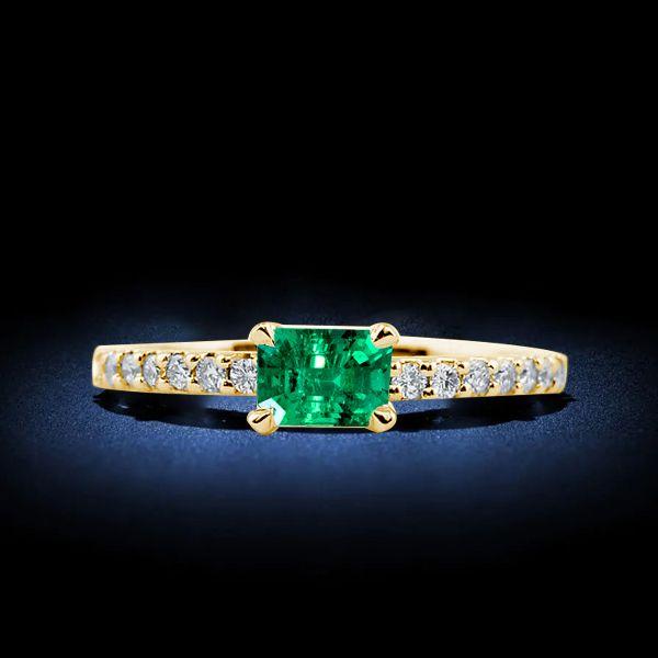 Emerald Cut Green Sapphire Ring - 18K Gold Plated Sterling Silver Band