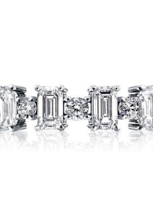 Alternating Emerald Cut and Round Stone Eternity Band in 925 Sterling Silver