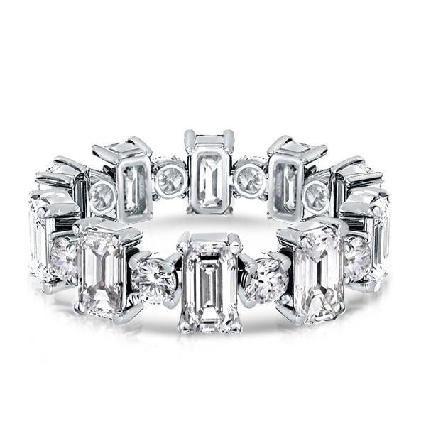 Alternating Emerald Cut and Round Stone Eternity Band in 925 Sterling Silver