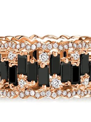 Baguette Cut Black Eternity Wedding Band in Rose Gold Plated Sterling Silver for Women
