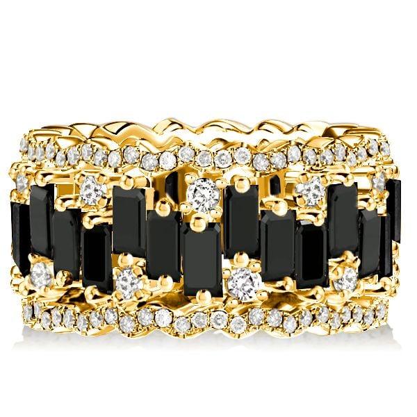 Baguette Cut Black Eternity Wedding Band in Rose Gold Plated Sterling Silver for Women