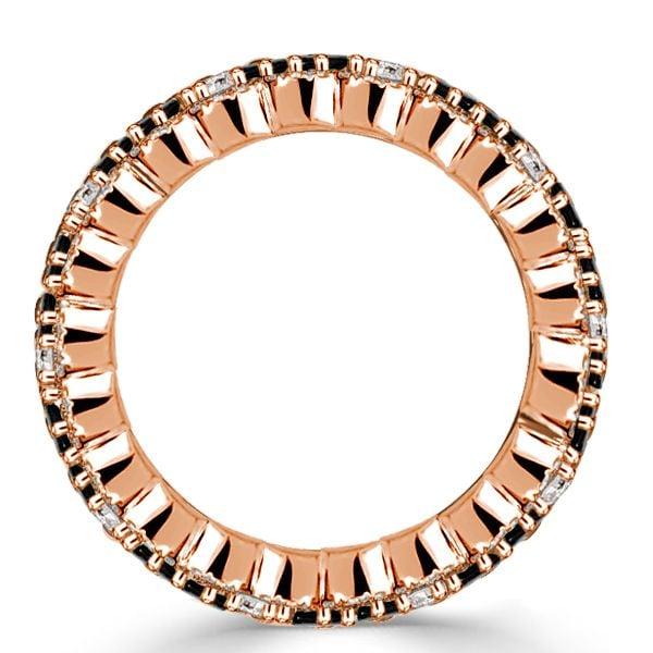 Baguette Cut Black Eternity Wedding Band in Rose Gold Plated Sterling Silver for Women