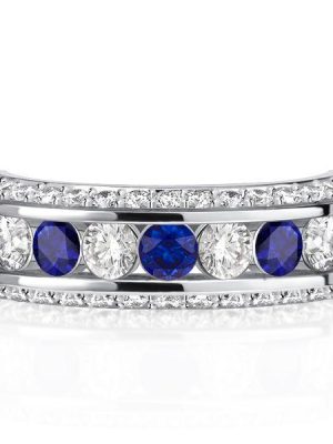 Blue & White Sapphire Sterling Silver Half Eternity Band Ring