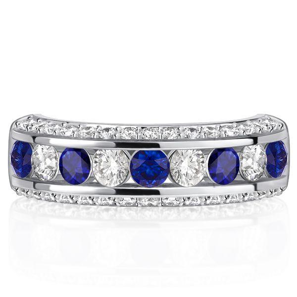 Blue & White Sapphire Sterling Silver Half Eternity Band Ring