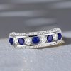 Blue & White Sapphire Sterling Silver Half Eternity Band Ring
