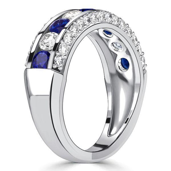Blue & White Sapphire Sterling Silver Half Eternity Band Ring