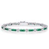 Emerald Tennis Bracelet for Women - Sterling Silver Alternating Triple Stone Design