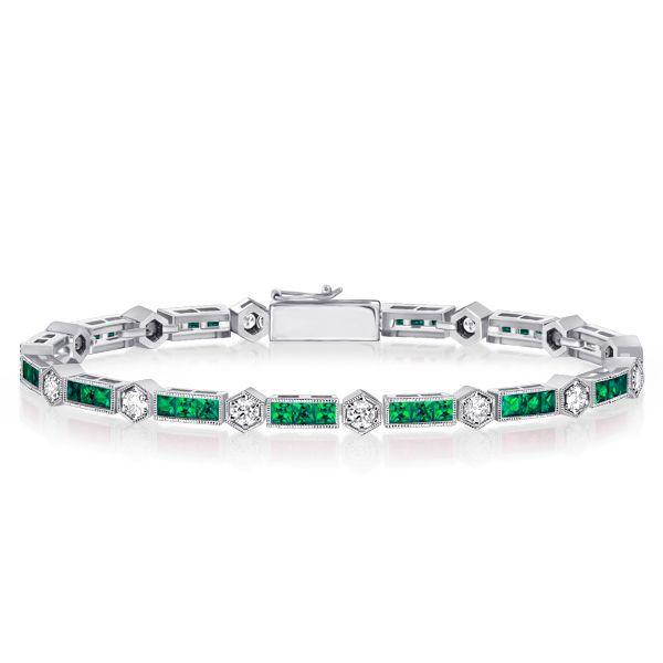Emerald Tennis Bracelet for Women - Sterling Silver Alternating Triple Stone Design