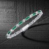 Emerald Tennis Bracelet for Women - Sterling Silver Alternating Triple Stone Design