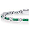 Emerald Tennis Bracelet for Women - Sterling Silver Alternating Triple Stone Design