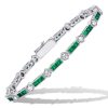Emerald Tennis Bracelet for Women - Sterling Silver Alternating Triple Stone Design