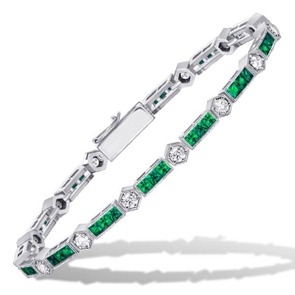 Emerald Tennis Bracelet for Women - Sterling Silver Alternating Triple Stone Design