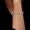 Emerald Tennis Bracelet for Women - Sterling Silver Alternating Triple Stone Design