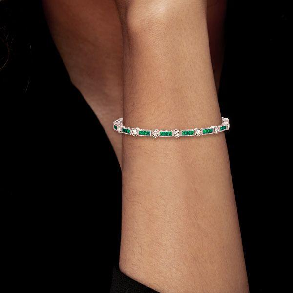 Emerald Tennis Bracelet for Women - Sterling Silver Alternating Triple Stone Design