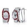 Art Deco Pear Ruby Sterling Silver Hoop Earrings - Omega Back