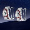 Art Deco Pear Ruby Sterling Silver Hoop Earrings - Omega Back