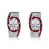 Art Deco Pear Ruby Sterling Silver Hoop Earrings - Omega Back