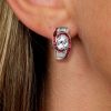Art Deco Pear Ruby Sterling Silver Hoop Earrings - Omega Back