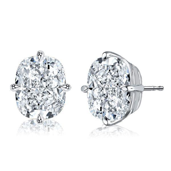 Cushion Cut Sterling Silver Solitaire Stud Earrings - 8.0 CT TW