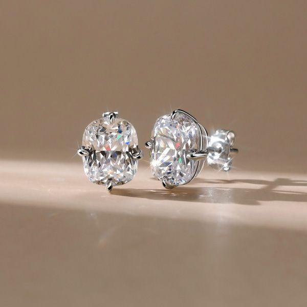 Cushion Cut Sterling Silver Solitaire Stud Earrings - 8.0 CT TW