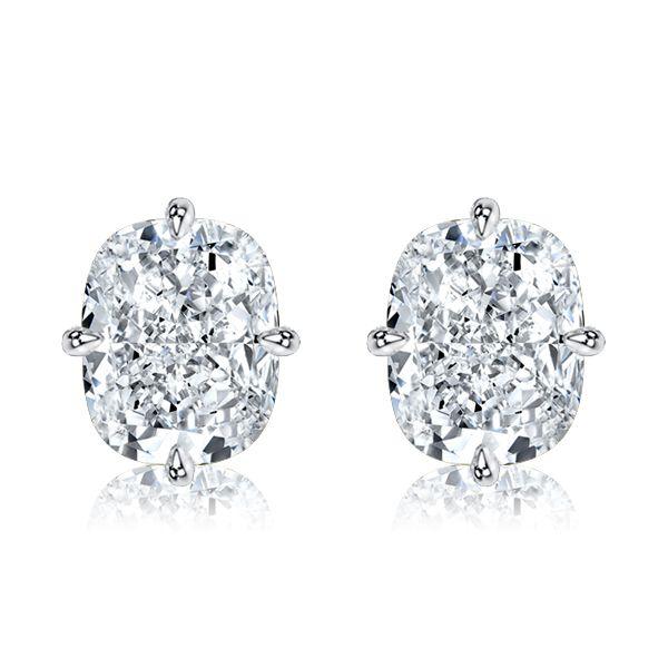 Cushion Cut Sterling Silver Solitaire Stud Earrings - 8.0 CT TW