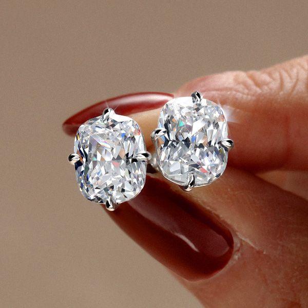 Cushion Cut Sterling Silver Solitaire Stud Earrings - 8.0 CT TW