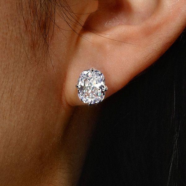 Cushion Cut Sterling Silver Solitaire Stud Earrings - 8.0 CT TW