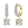 Two Tone Micro Pave Cushion Cut Sterling Silver Hoop Earrings for Women