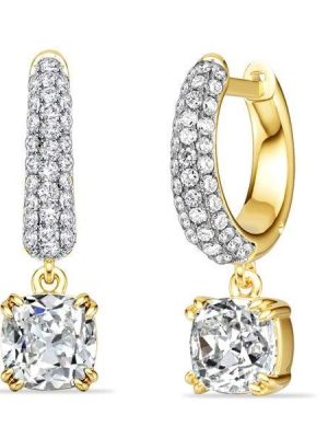 Two Tone Micro Pave Cushion Cut Sterling Silver Hoop Earrings for Women