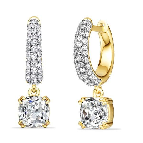 Two Tone Micro Pave Cushion Cut Sterling Silver Hoop Earrings for Women