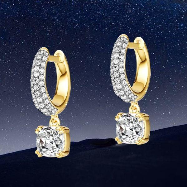 Two Tone Micro Pave Cushion Cut Sterling Silver Hoop Earrings for Women