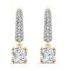 Two Tone Micro Pave Cushion Cut Sterling Silver Hoop Earrings for Women