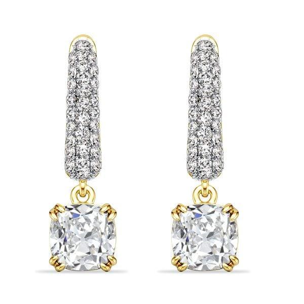Two Tone Micro Pave Cushion Cut Sterling Silver Hoop Earrings for Women