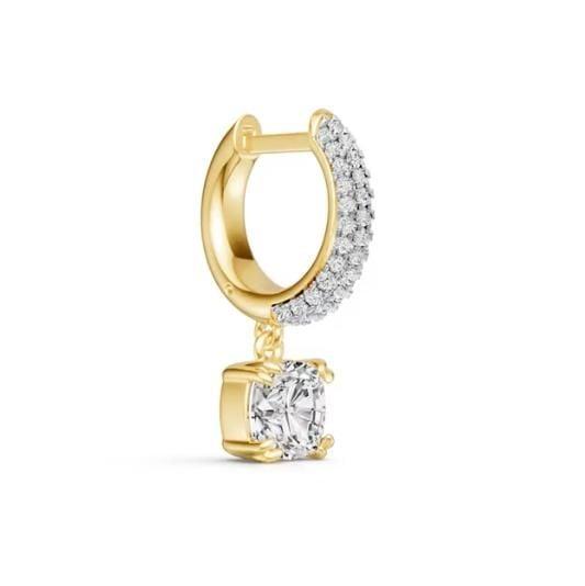 Two Tone Micro Pave Cushion Cut Sterling Silver Hoop Earrings for Women