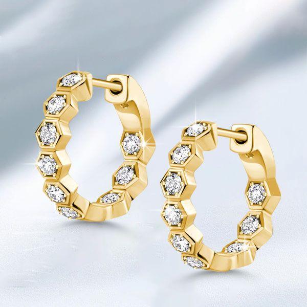 Round Cut Honeycomb Hoop Earrings for Women - 925 Sterling Silver