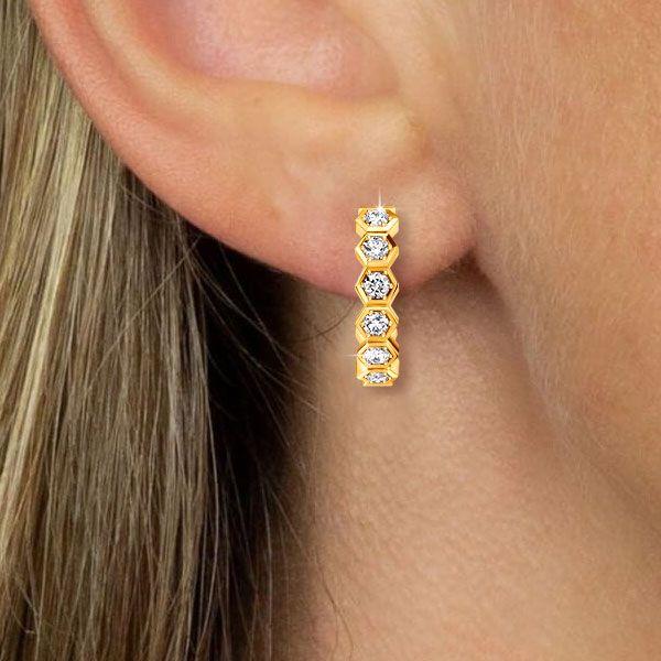 Round Cut Honeycomb Hoop Earrings for Women - 925 Sterling Silver
