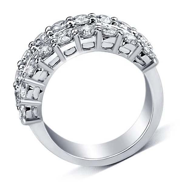 Three Row Half Eternity Wedding Band in Sterling Silver with Rhodium Finish