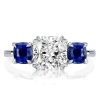 Cushion Cut Blue Topaz Three Stone Engagement Ring in Sterling Silver