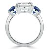 Cushion Cut Blue Topaz Three Stone Engagement Ring in Sterling Silver