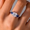 Cushion Cut Blue Topaz Three Stone Engagement Ring in Sterling Silver
