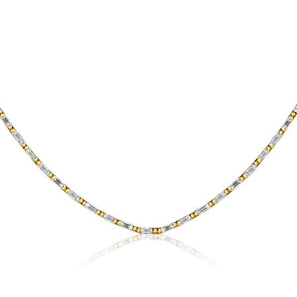 White Sapphire Baguette Tennis Necklace - Sterling Silver (17-22 inches)