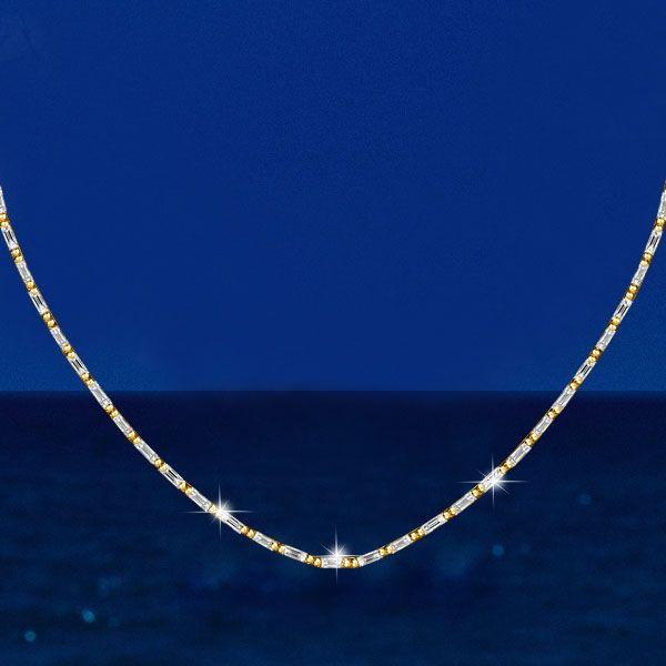 White Sapphire Baguette Tennis Necklace - Sterling Silver (17-22 inches)