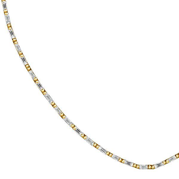 White Sapphire Baguette Tennis Necklace - Sterling Silver (17-22 inches)