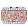 Emerald & Pear Pink Stone Micro-Pave Multi-Row Band Ring - Sterling Silver