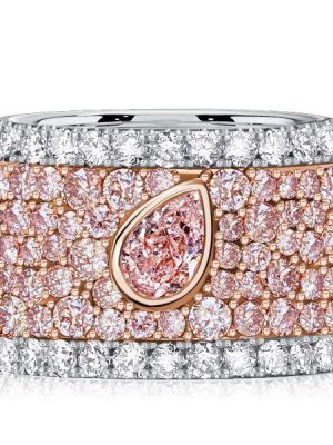 Emerald & Pear Pink Stone Micro-Pave Multi-Row Band Ring - Sterling Silver