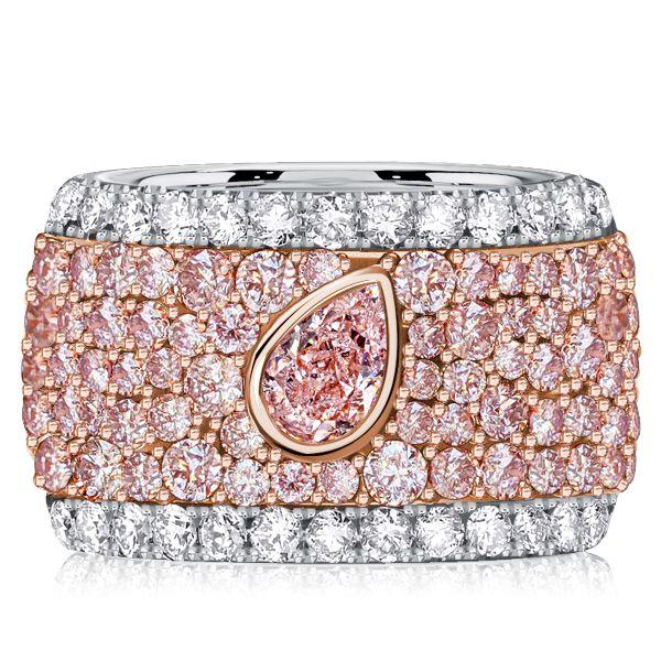 Emerald & Pear Pink Stone Micro-Pave Multi-Row Band Ring - Sterling Silver